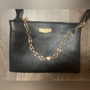 NWT ALDO Black Leather Shoulder Bag with Gold Chain